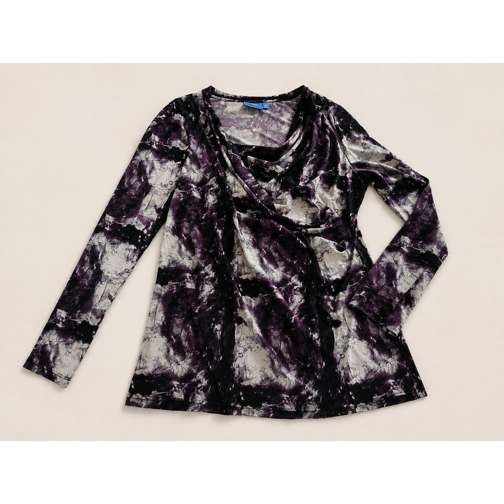 Simply Vera Vera Wang Womens XL Tunic Top Purple Abstract Cowl Neck Y2K Style